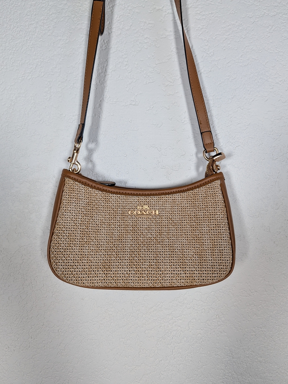 Coach Teri Mini Tan Raffia Crossbody Bag